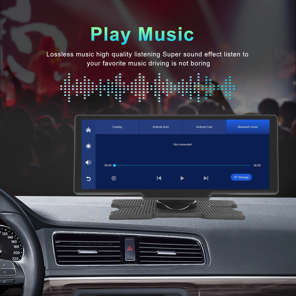 Podofo Wireless Carplay Portable Digital Dashboard Android Auto 10.26 Inch Smart Player With Voice Control 1080P BT TF