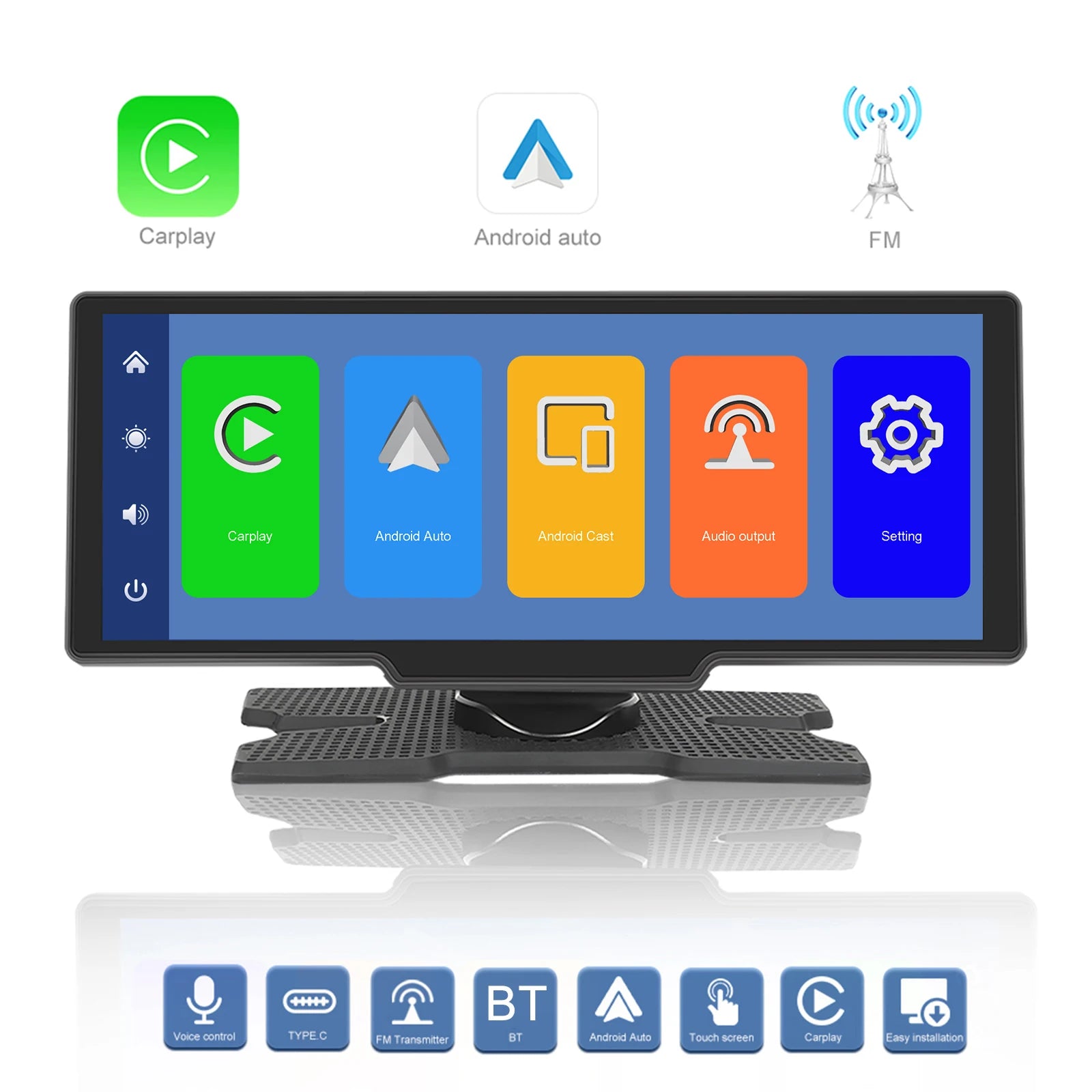 Podofo Wireless Carplay Portable Digital Dashboard Android Auto 10.26 Inch Smart Player With Voice Control 1080P BT TF
