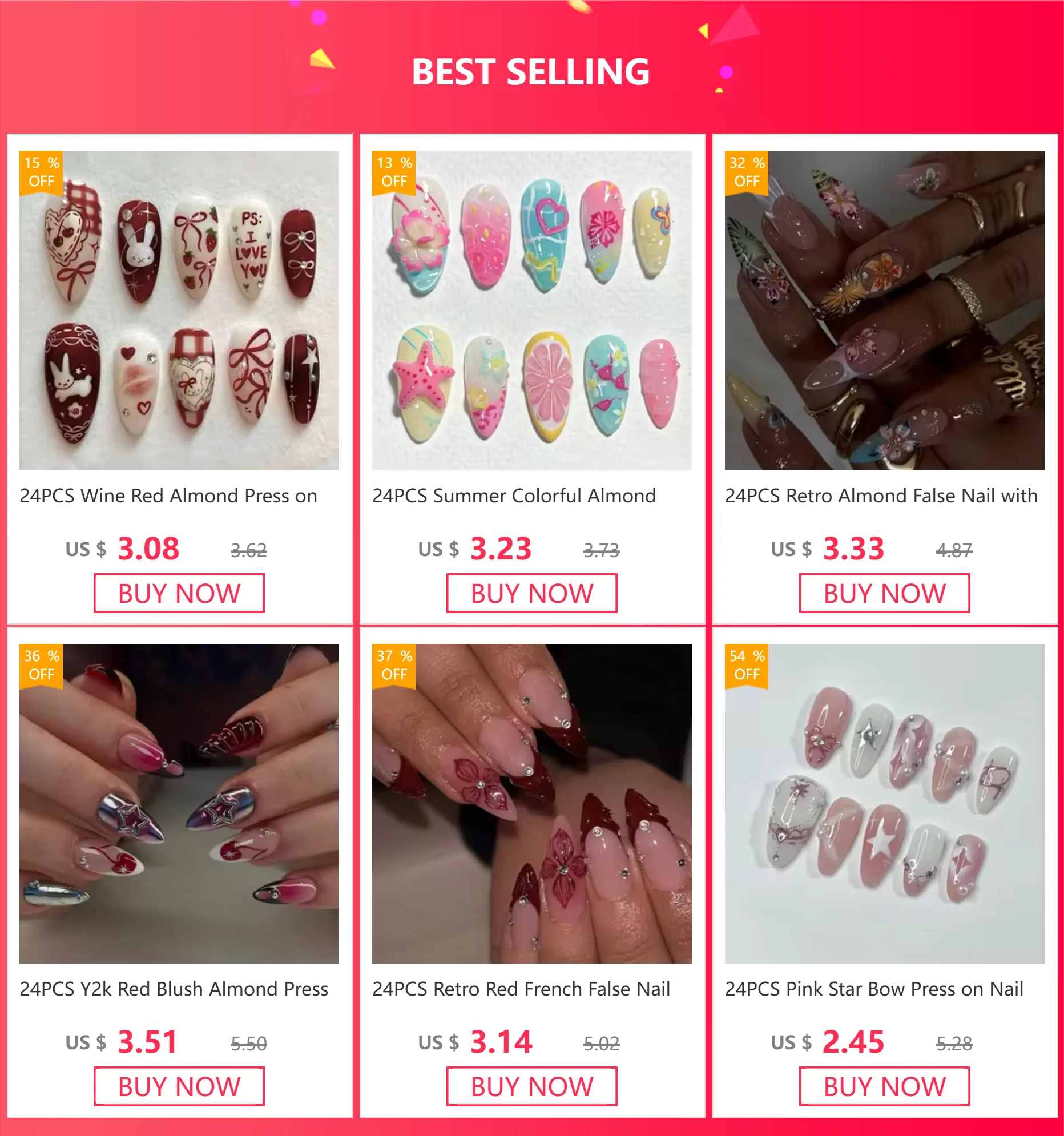 24PCS Pink Almond Press on Nails Full Cover Carved Flower 3D Ripples French Fake Nails for Women with Golden Pearl Wearable Nail