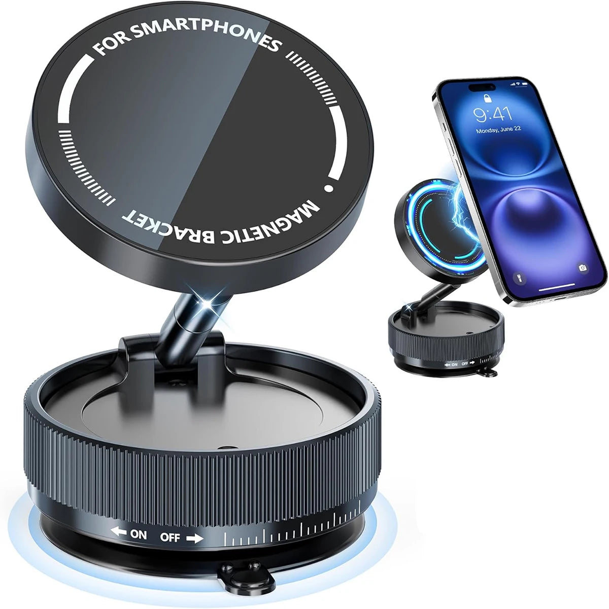 Upgraded 360° Vacuum Magnetic Phone Holder, Magnetic Car Phone Mount, Hands-Free Suction Cup Phone Holder for Car/Gym/Mirror