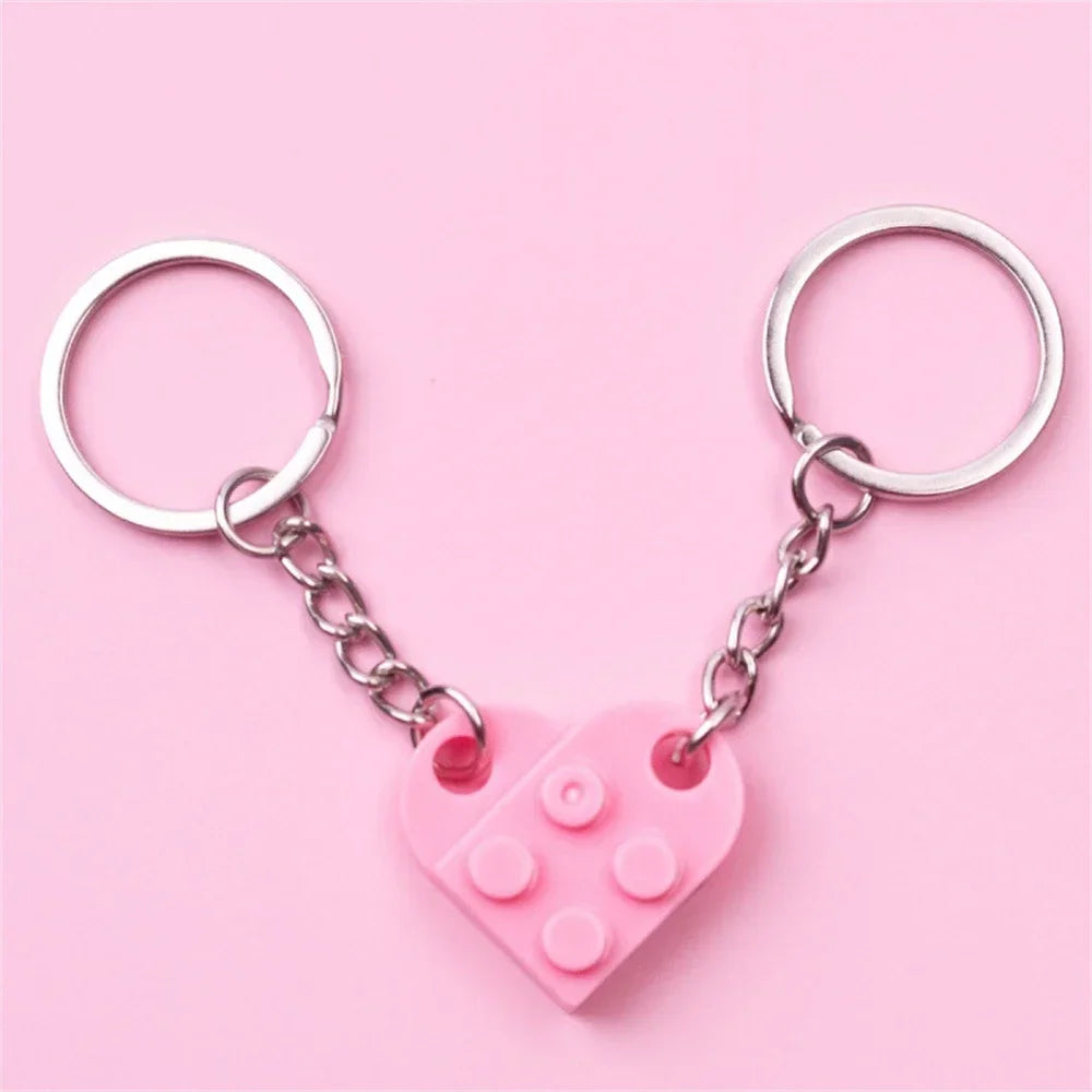 New Brick Keychain for Couples Friendship 2pcs Matching Heart Colorful Keyring Set for Girlfriend Boyfriend Valentine's Day Gift