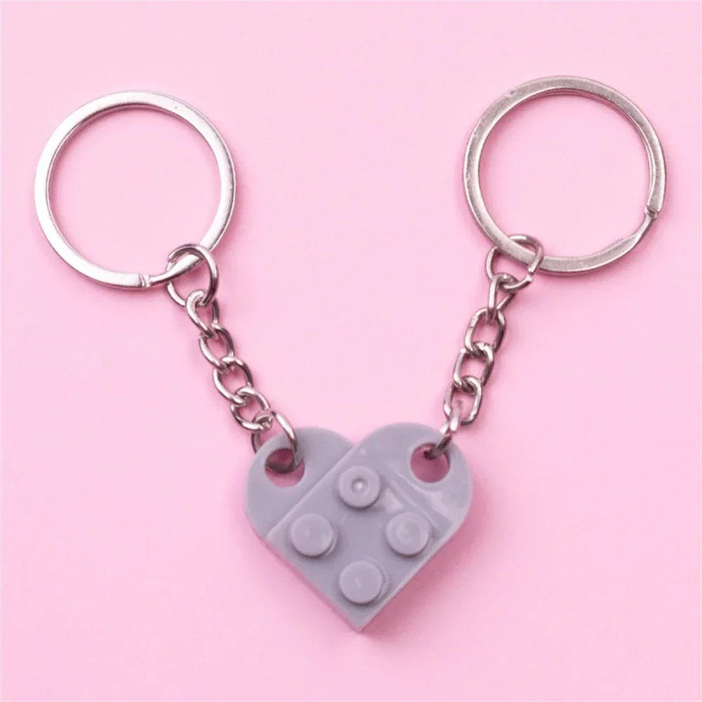 New Brick Keychain for Couples Friendship 2pcs Matching Heart Colorful Keyring Set for Girlfriend Boyfriend Valentine's Day Gift