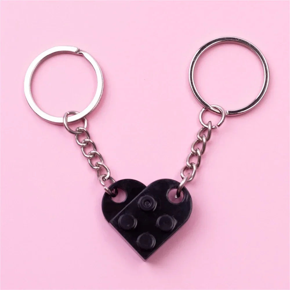 New Brick Keychain for Couples Friendship 2pcs Matching Heart Colorful Keyring Set for Girlfriend Boyfriend Valentine's Day Gift