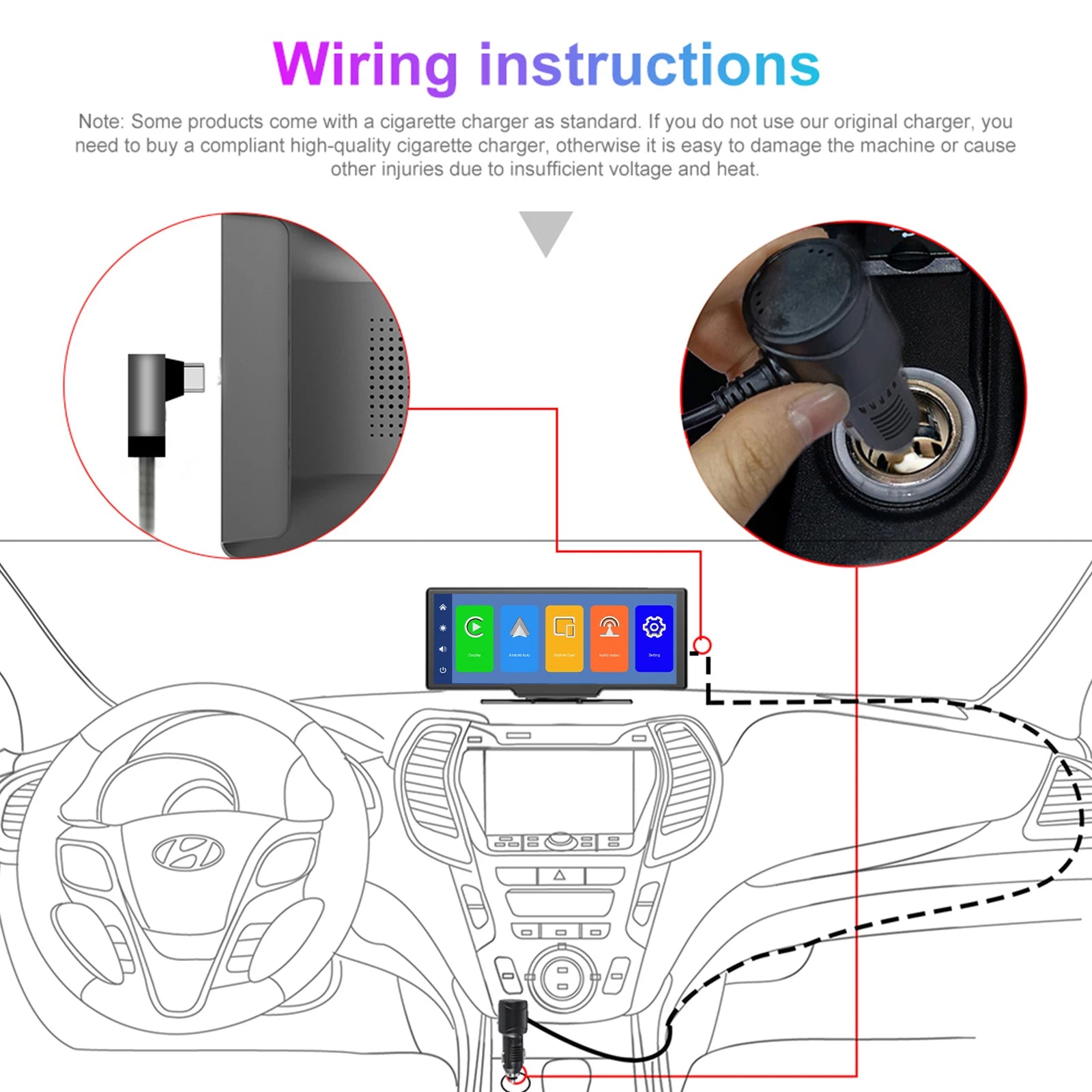 Podofo Wireless Carplay Portable Digital Dashboard Android Auto 10.26 Inch Smart Player With Voice Control 1080P BT TF