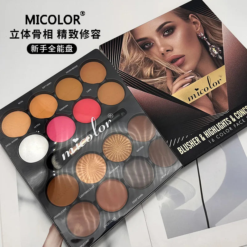 16-Color Blush Three-dimensional Grooming Nose Shadow Highlight Brightening Pearlescent Earth Color Wheat Bronze Contour Palette